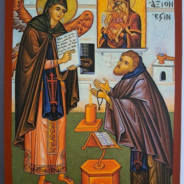 Pyhä arkkienkeli Gabriel opettaa "Totisesti on kohtuullista" - veisun (ikoni)